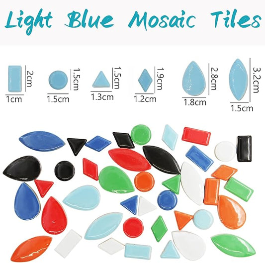 Light Blue Triangle Ceramic Mosaic Tiles for Crafts Bulk, 150 Pieces Mosaic Ceramic Tile Supplies, Small Trianglar Mosaic Pieces for DIY Mosaic Vases Cups Photo Frame Material Supplies