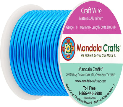 Mandala Crafts 13 Gauge Anodized Aluminum Craft Wire for Jewelry Making - 60 FT Colored Flexible Bondi Blue Wire - Bendable for Bonsai Armature Crafting Sculpting - Crafty Corner