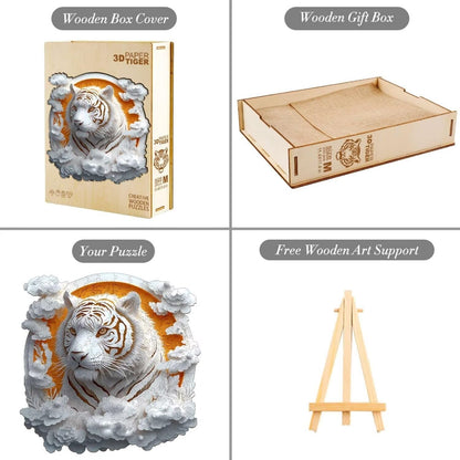 Wooden Puzzles Adults, 3D Paper Tiger Wooden Puzzles 300 Pieces, Unique Animal Shaped Wood Challenging Jigsaw Puzzles Gifts for Adults, 13.4x13.4in
