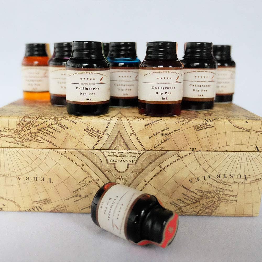 GC QUILL Dip Pen Ink, 10 Colors Fountain Dip Pen Ink Set Non-Carbon Drawing Writing Art Craft Dip Inks Bottles, 20cc Bottle 10 Colors Set LL-710 - Crafty Corner