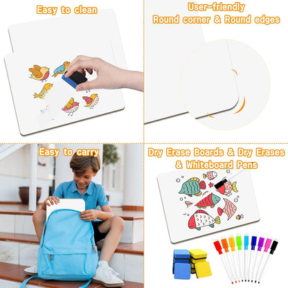 6 Pack Dry Erase Boards Classroom Pack Mini White Boards 9" x12”,Double Sided Personal Whiteboards for Students Teachers School Supplies Lapboards