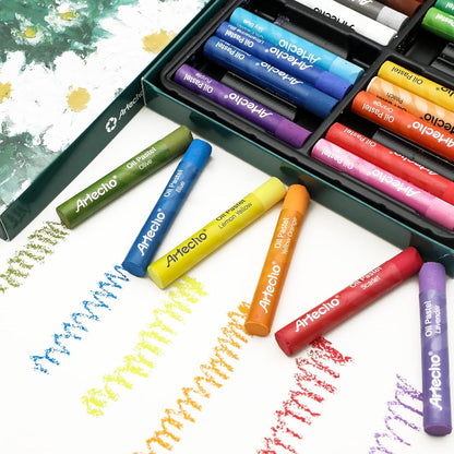 Artecho Oil Pastels Set of 24 Colors, Soft Oil Pastels for Art Painting, Drawing, Blending, Art Supplies for Artists, Beginners, Students, Teachers (10 x 70 mm)
