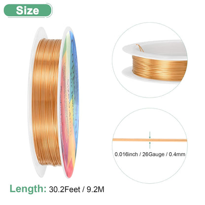0.4 mm/26 Gauge Copper Wire for Jewelry Making, 30.2FT Copper Beading Craft Wire for Jewelry/Weaving/DIY Crafting/Planting, Color-Retaining [9.2M, Copper Tone]