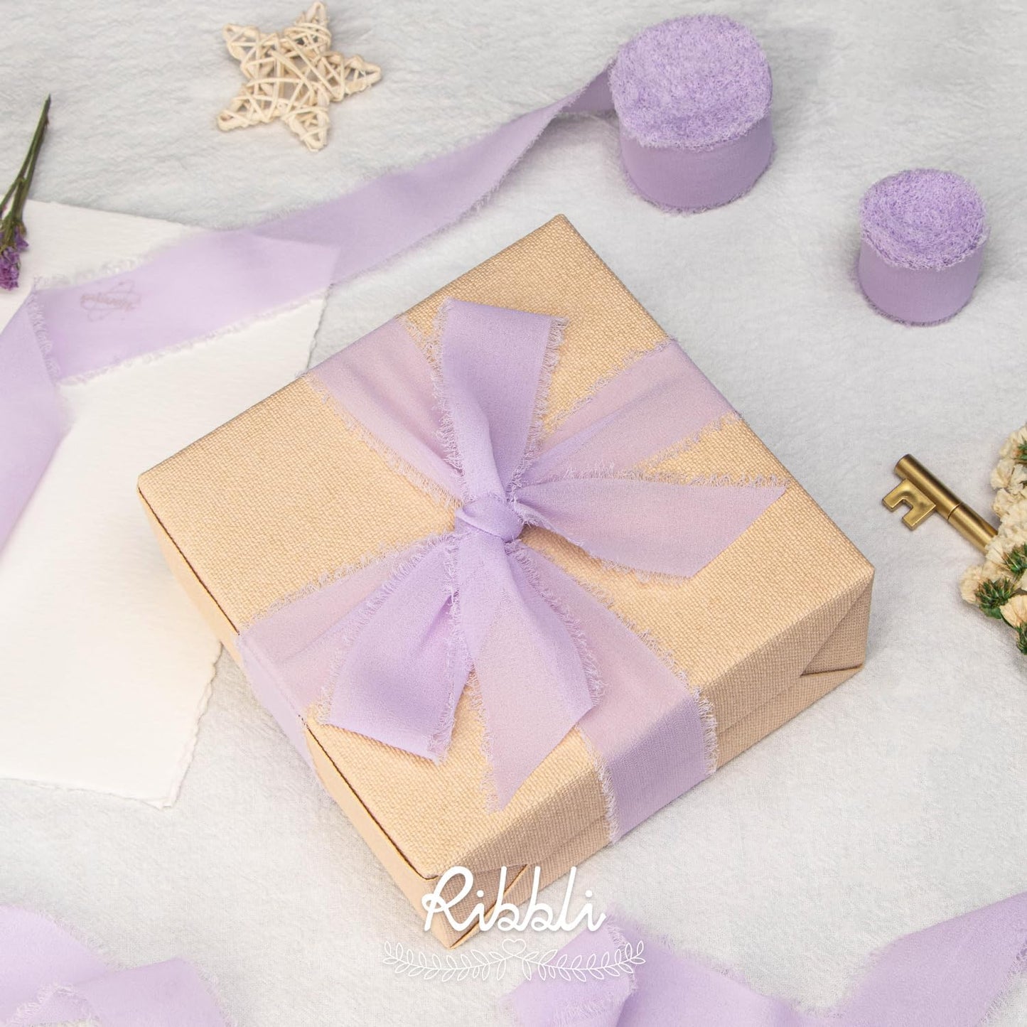 Ribbli Lavender Chiffon Silk Ribbon, 1-1/2 inch x 20 Yard, Handmade Fringe, Light Purple for Wedding Invitations, Bridal Bouquets, Flower Arrangement Decoration - Crafty Corner