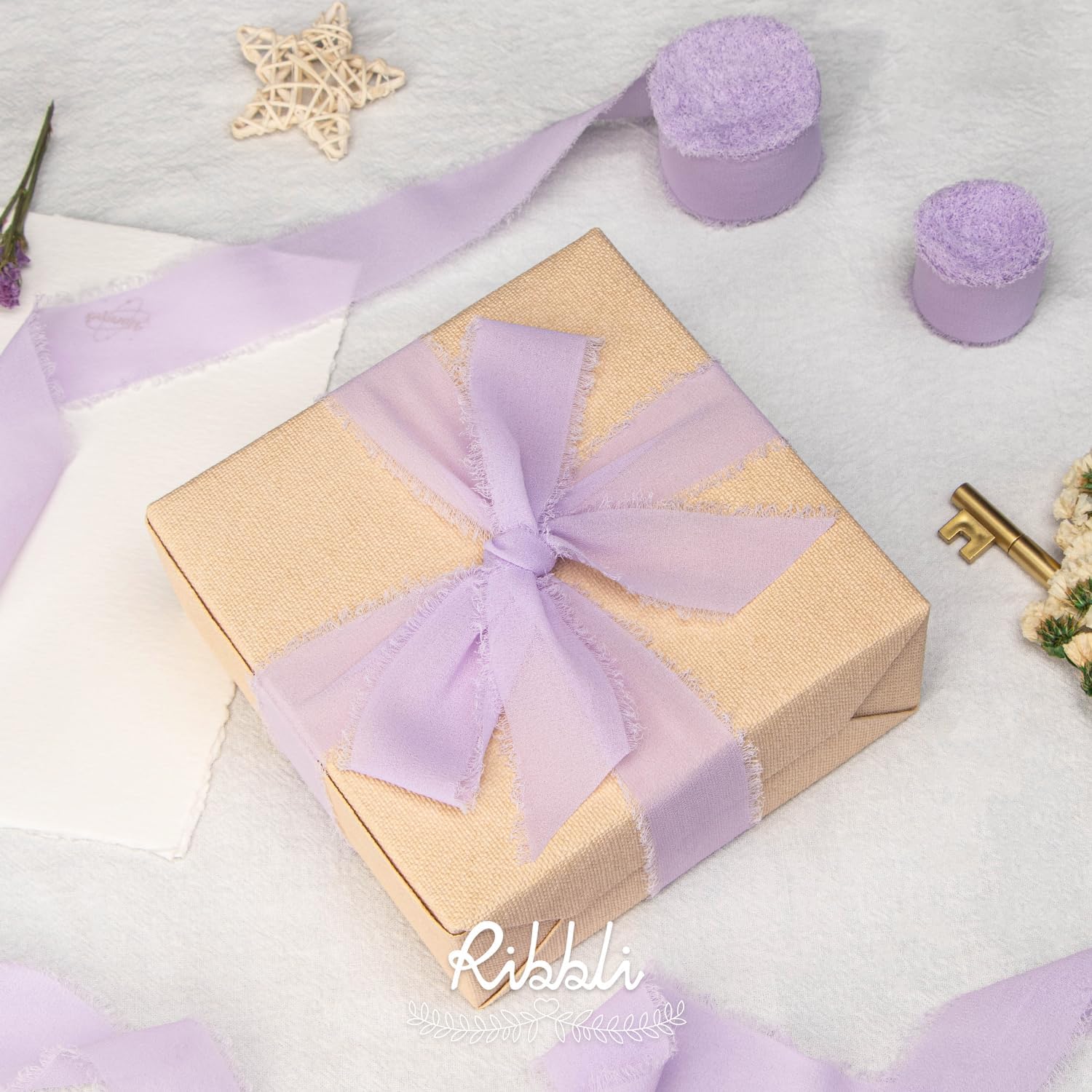 Ribbli Lavender Chiffon Silk Ribbon, 1-1/2 inch x 20 Yard, Handmade Fringe, Light Purple for Wedding Invitations, Bridal Bouquets, Flower Arrangement Decoration - Crafty Corner
