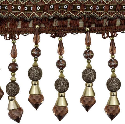 3yards Beading Fringe Trimming Long Beads Tassel Curtain Trim Ribbon Trim for Cover Edge Decorative (Coffee) - Crafty Corner