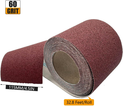 60 Grit Emery Cloth Roll, 4.5 Inch Wide 32.8 Ft Long (Equals 1/4 Sheet Sandpaper 71 Pcs) Abrasive Sandpaper Rolls for Metal Automotive Wood Furniture Sanding Paper Drum Palm Sander (60 Grit)