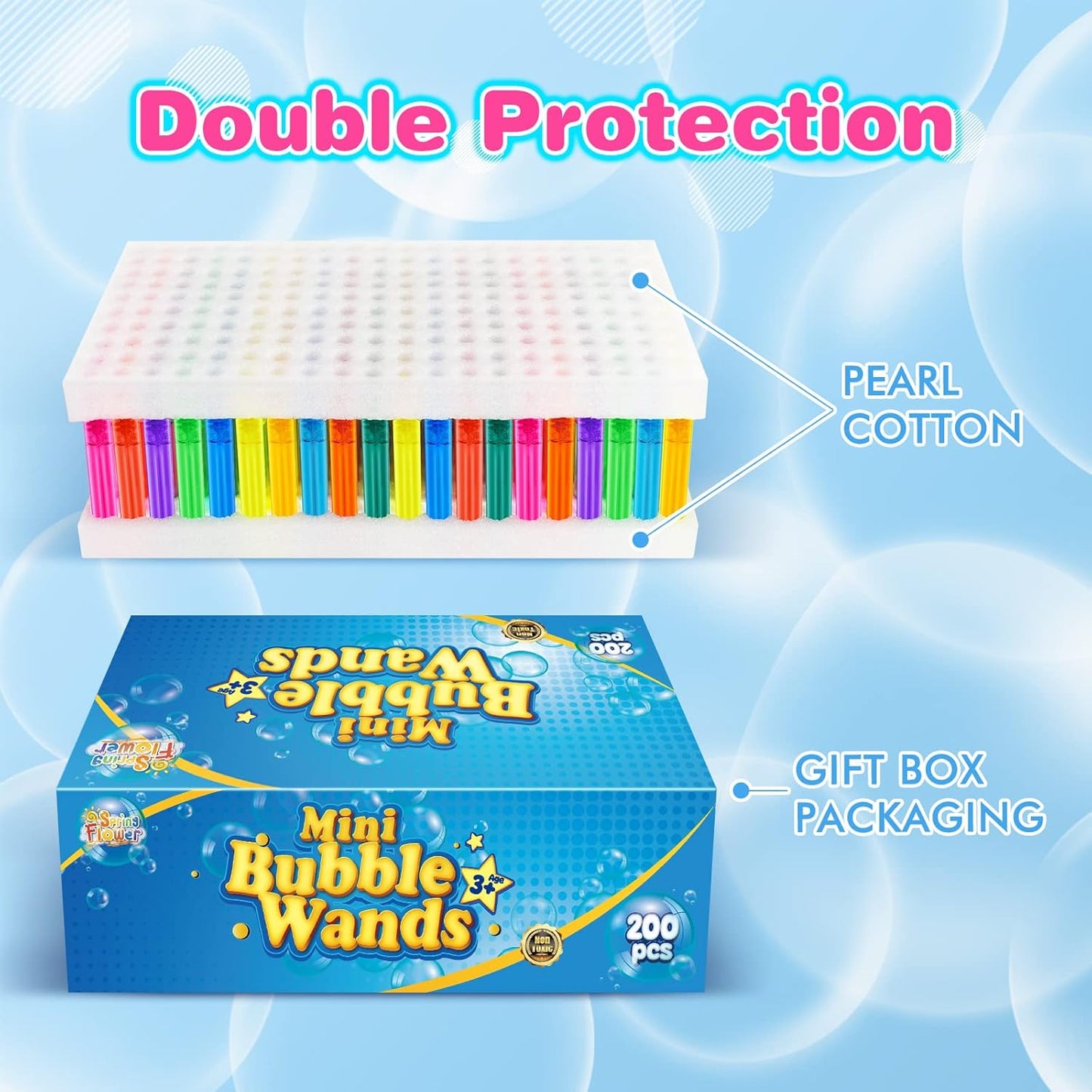 SpringFlower 200 Pieces Mini Bubble Wands, Party Favors Assortment Toys for Kids,Themed Birthday, Halloween, Goodie Bags, Carnival Prizes, Wedding, Bubble Maker Outdoor Gifts for Girls & Boys