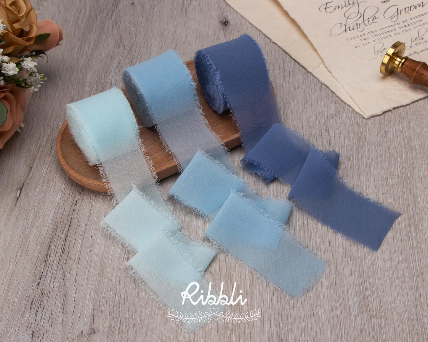 Ribbli Chiffon Ribbon 1.5 inch x 30 Yard Handmade Silk Ribbon,Light Blue/Baby Blue/Dusty Blue Fringe Chiffon Ribbon for Wedding Invitations, Bridal Bouquets Wrapping, Flower Arrangement Decoration - Crafty Corner