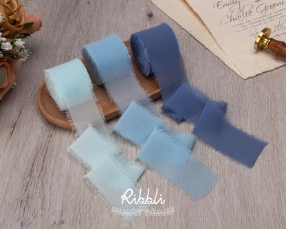 Ribbli Chiffon Ribbon 1.5 inch x 30 Yard Handmade Silk Ribbon,Light Blue/Baby Blue/Dusty Blue Fringe Chiffon Ribbon for Wedding Invitations, Bridal Bouquets Wrapping, Flower Arrangement Decoration - Crafty Corner