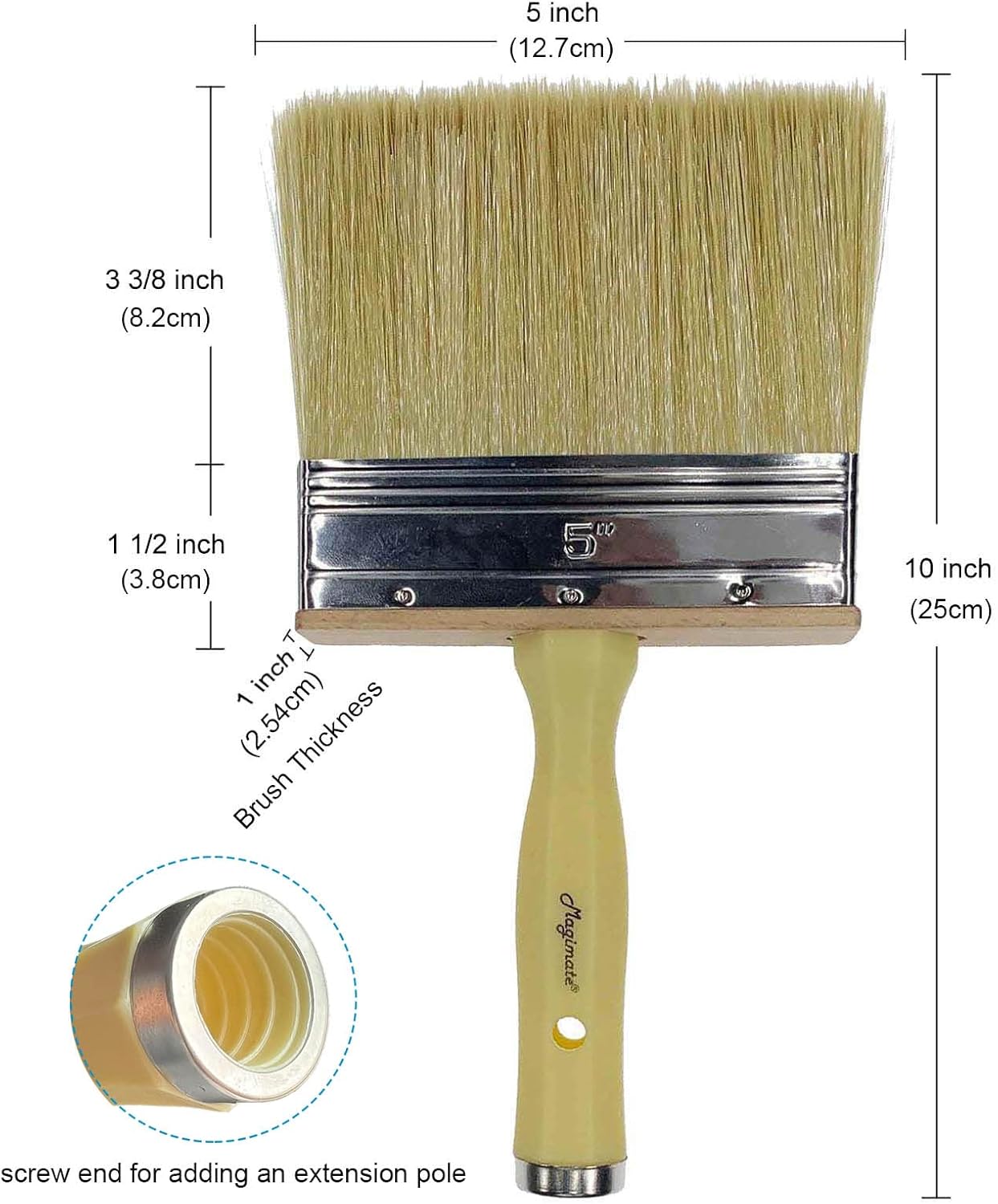 Paint Brush 5 inch, Shed and Fence Stain Block Brush with Screwed Handle for Decks, Walls and Heavy-Duty Painting Projects, Poly/Bristle Blended(6-Pieces)