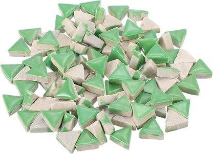 MECCANIXITY 200g Ceramic Mosaic Tiles for Crafts Bulk, Triangle Green Ceramic Tiles for Mosaic Kits Garden Stepping Stone Cup Mat