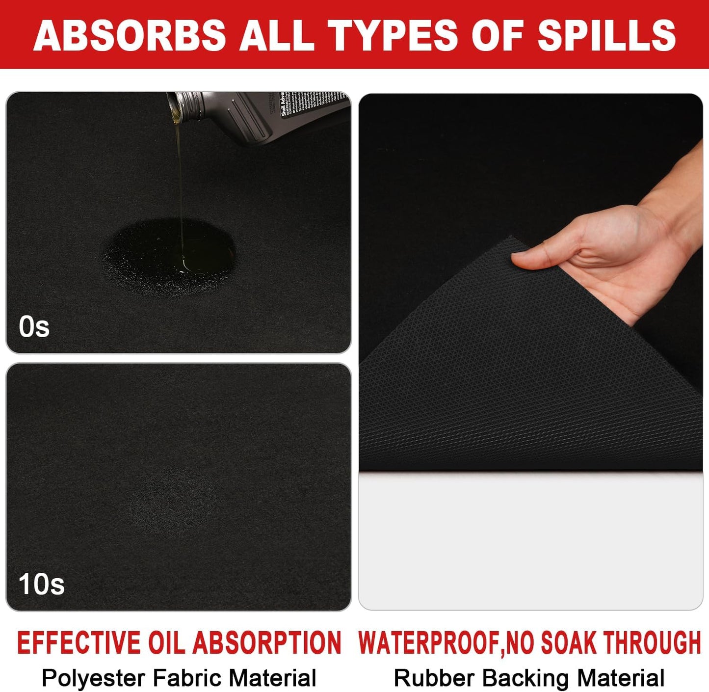 Golener Oil Spill Mat - Garage Floor Mat, Absorbent Oil Pad, Premium Maintenance Mat, Waterproof, Contain Liquid, Protect Garage Surface from Spill & Stain, Reusable, Washable, Durable, Black, 36”x59”