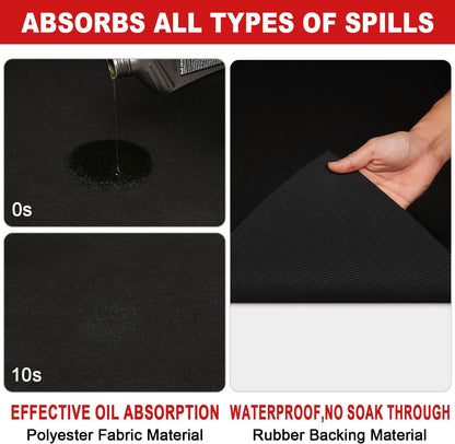 Golener Oil Spill Mat - Garage Floor Mat, Absorbent Oil Pad, Premium Rubber Mat, Waterproof, Contain Liquid, Protect Garage Surface from Spill & Stain, Reusable, Washable, Durable, Black, 72” x 96”