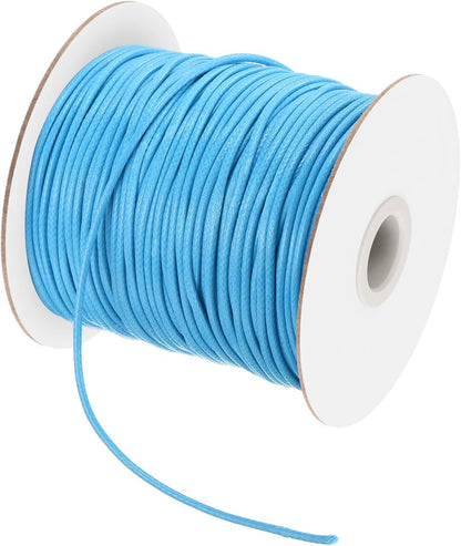 MECCANIXITY Waxed Cord 2mm Waxed Polyester Cord 98 Yard Wax String for Bracelet Making, Necklaces, Beading, Jewelry Making and DIY Crafts(Sky Blue)
