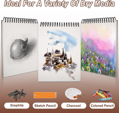 TKOOFN 9" x 12" Sketch Book, 5 Pack Top Spiral Bound Premium Sketchbook (68lb/100gsm), 500 Sheet Total Drawing Pads, Acid-Free Painting Paper for Adults Kids Artists Beginners