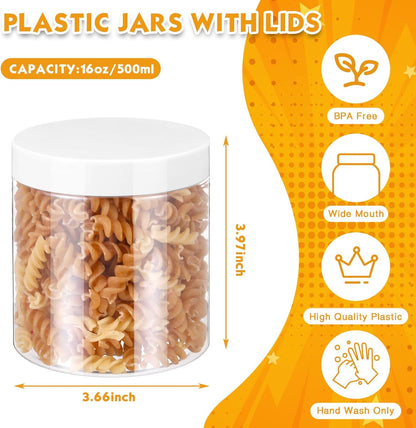 SATINIOR 12 Pack 16 oz Plastic Container Jars with Lids Round Clear Travel Cosmetic Container Slime Jars for Toiletries, Lotion, Cream, Ointments, Makeup, Rhinestone, Samples, Kitchen Storage(White)
