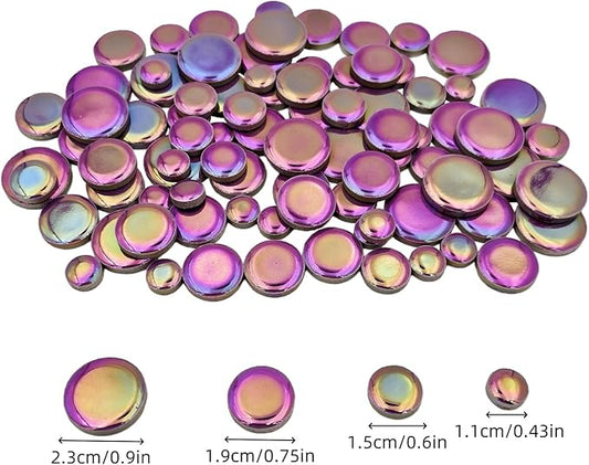 200g Iridescent Round Mosaic Tiles for Crafts Bulk, 11mm-23mm 4 Size Circular Mosaic Ceramic Pieces for Vases, Garden Decor, DIY Mosaic Making (Purple)
