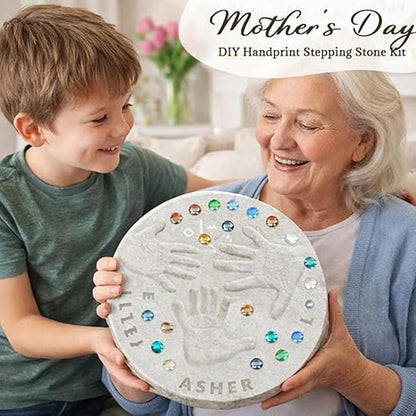 Mother's Day DIY Handprint Gift Kit, Large DIY Handprint Stepping Stone Kit, Indoor Outdoor Family Keepsake Craft Gift (Includes 1 Mod, 26 Letter Stamps, and Colored Stones) (10 in (Fits 1 Handprint))