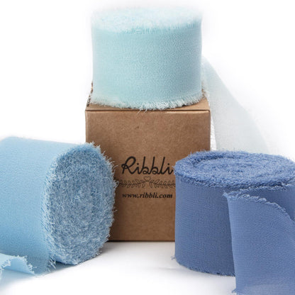 Ribbli Chiffon Ribbon 1.5 inch x 30 Yard Handmade Silk Ribbon,Light Blue/Baby Blue/Dusty Blue Fringe Chiffon Ribbon for Wedding Invitations, Bridal Bouquets Wrapping, Flower Arrangement Decoration - Crafty Corner