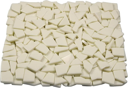 Irregular Glass Mosaic Tiles Bulk 500g Glossy and Iridescent Mosaic Glass Tiles for DIY Projects and Arts and Crafts Solid Colors and Mixes (Glossy Ivory)