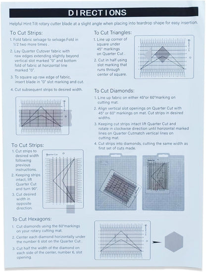 YICBOR Quarter Cut Slotted Ruler Template for Quilting and Sewing Quilt Strip Rulers for Fabric Precise Cutting with 1Pack Nonslip Self Adhesive Silicone Grips