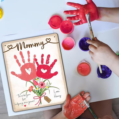 DIY Baby's First Mothers Day Handprint Flowers Hanging Sign, Pink Floral Bouquet for Mom Mommy with Kids Handprint Art Craft Keepsake Mothers Day Birthday Gifts for Mothers, Thanks for Helping Me Grow