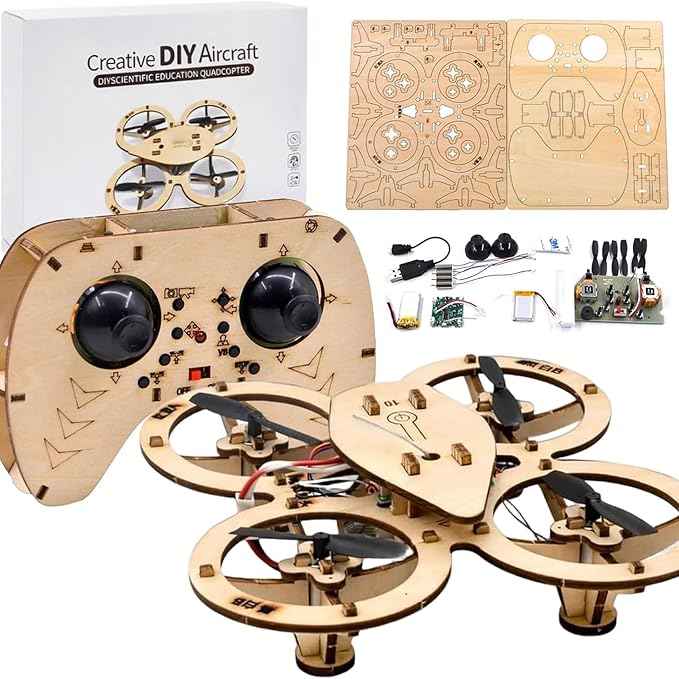 DIY Wooden Drone Building Kit, Wooden Drone Model Kit, DIY Mini Wood Drones RC Quadcopter, Creative Aircraft, Assembly Quadrotor Drones Model with 4-Axis Flight (B)