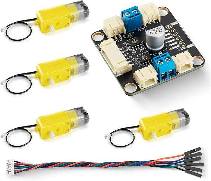 Motor Driver Kit with Dual RZ7899 Chip Board + 4 DC Motors + PH2.0 to Dupont Cable, Ultra-Thin High-Efficiency Design, Ideal L298N Replacement for Arduino/Raspberry Pi/ESP32 Projects