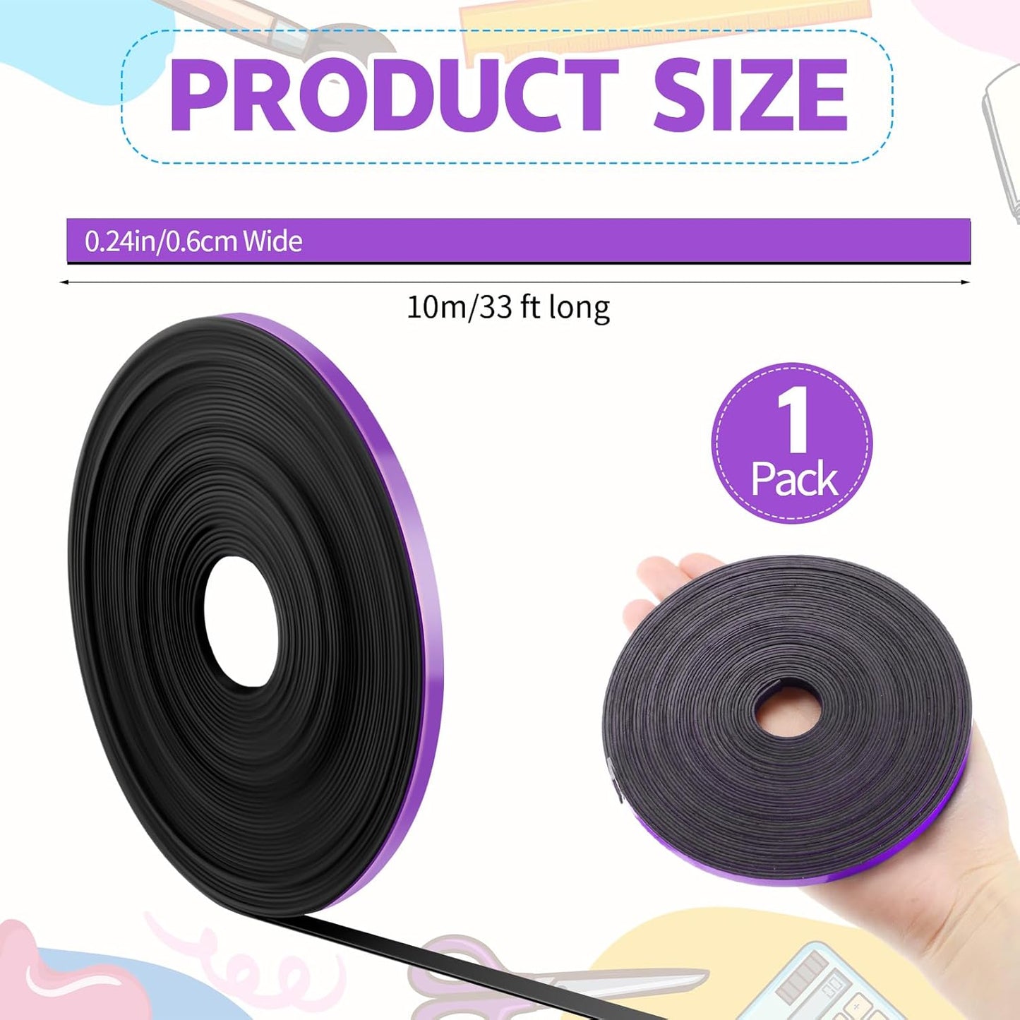 Magnetic Tape Roll Thin Strips, 1/4 Inch x 33 Feet Magnetic Board Dividers Whiteboard Graphic Decorative Tape Marking Line for Classroom Office Art Accessories(Purple)