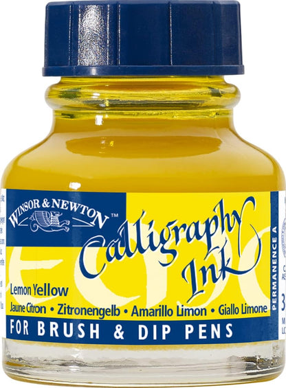 Winsor & Newton Calligraphy Ink, 30ml (1-oz) Bottle, Lemon Yellow - Crafty Corner