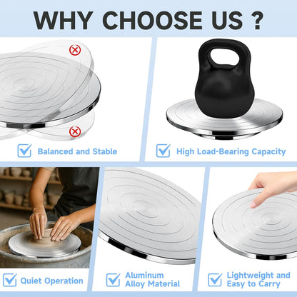 Kartols 12 Inch Sculpting Wheel, Double-Sided Pottery Turnable Wheel Aluminium Alloy Heavy Duty Metal Banding Wheel with Ball Bearings for Ceramics Model Making Clay Modeling Cake Decor Paint Spraying
