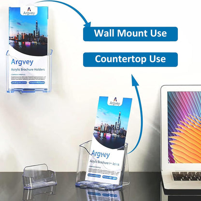 Acrylic Brochure Holder 4x9 Inch, Clear Pamphlet Holder Display Stand for Trifold 4 Inch Flyers, Booklets, Table Signs, Plastic Rack Card Holder for Office, Home, Store, 6 Pack