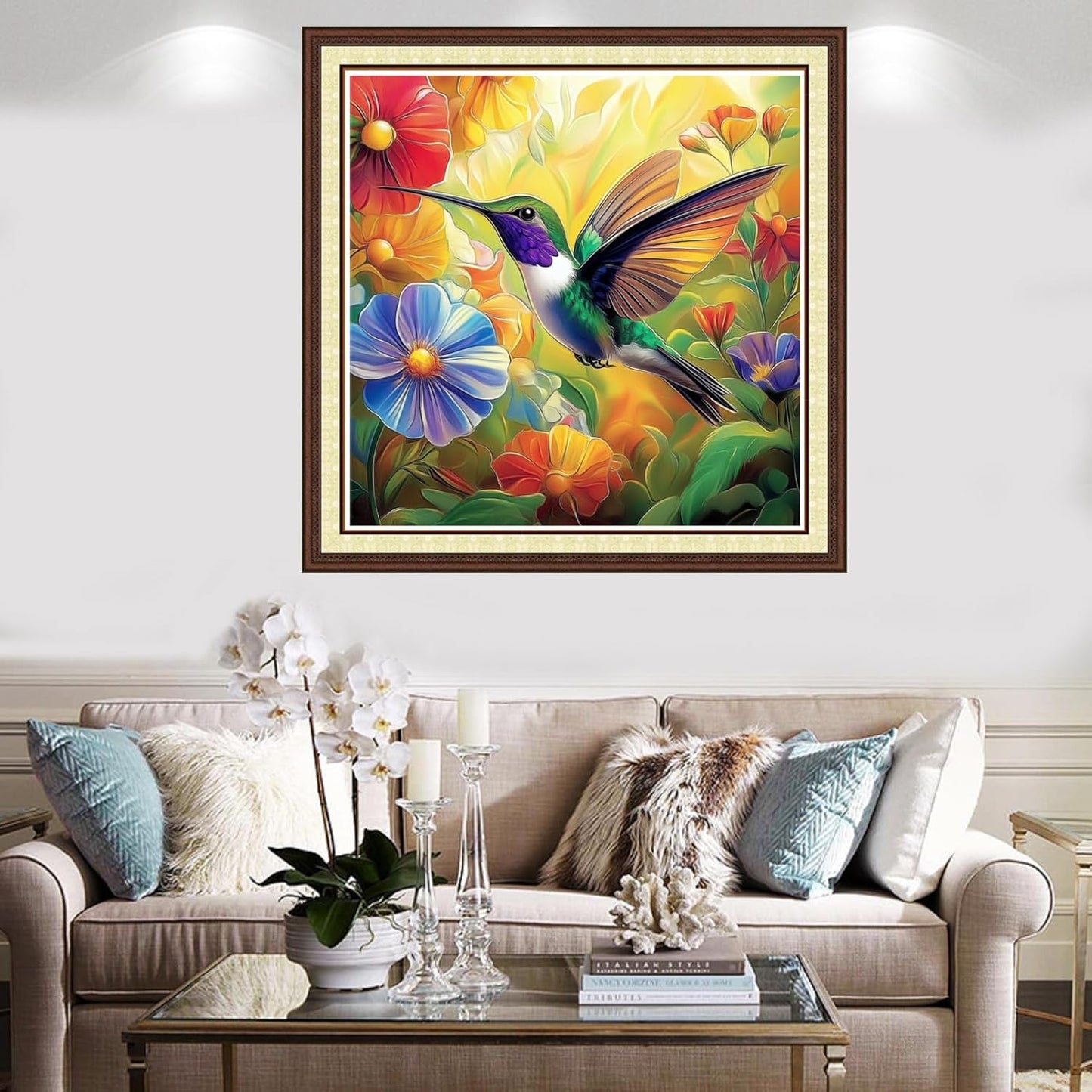 Findvoor Counted Cross Stitch Kits for Adults Full Range of Cross Stitching Embroidery Unprinted Pattern for Beginners, 11CT Needlepoint Kit Patterns Embroidery Kits-Hummingbird Flowers 18x18 inch