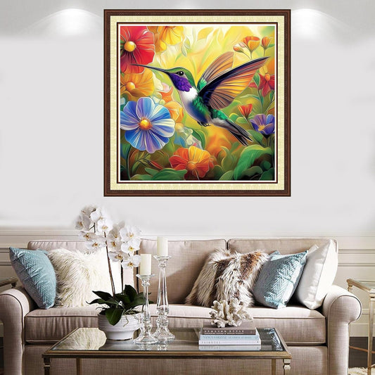 Findvoor Counted Cross Stitch Kits for Adults Full Range of Cross Stitching Embroidery Unprinted Pattern for Beginners, 11CT Needlepoint Kit Patterns Embroidery Kits-Hummingbird Flowers 18x18 inch