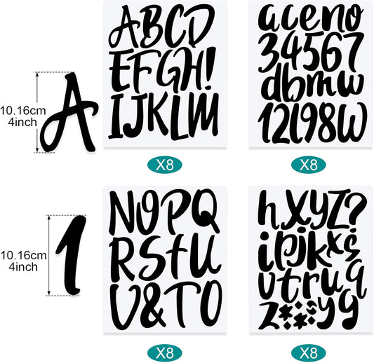 Outus 576 Pieces 8 Sheets Letters Stickers Self Adhesive Vinyl Letter Alphabet Number Stickers Mailbox Numbers Sticker, Decals for Classroom Decor, Sign, Door(Black,4 Inch)