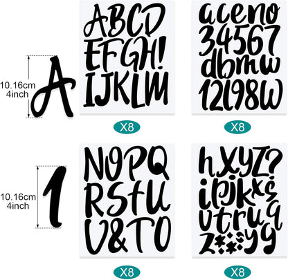 Outus 576 Pieces 8 Sheets Letters Stickers Self Adhesive Vinyl Letter Alphabet Number Stickers Mailbox Numbers Sticker, Decals for Classroom Decor, Sign, Door(Black,4 Inch)