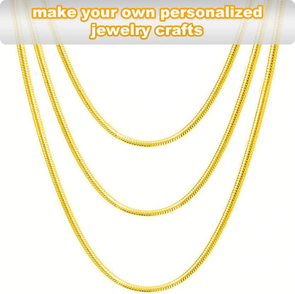 Jishi 33ft Gold Snake Chain 1.2mm Jewelry Making Chains for Necklace Bracelet DIY Jewelry Supplies Findings - Gold Plated Round Snake Cable Chain Link Roll w/Lobster Clasps, Cord Ends & Jump Rings