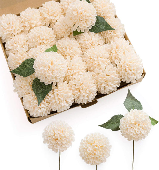 Ling's moment Cream Dahlia Foam Artificial Flowers Real Touch Faux Fake Flower for Home Decor Graduation Baby Shower Decorations Outdoors Party Favors Wedding Gifts Centerpieces Arrangements 25pcs
