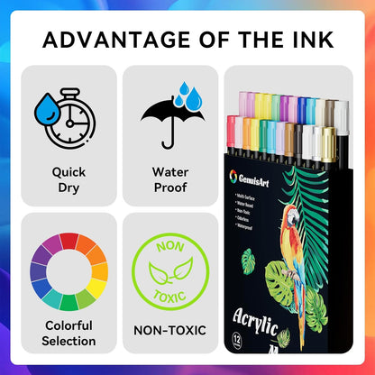 24 Colors Acrylic Paint Pens, Acrylic Paint Markers Dual Tip, with Dot Tip and Fine Tip, Acrylic Markers for Rock Painting, Wood, Canvas, Fabric, Paper, DIY Crafts Making Art Supplies (24)