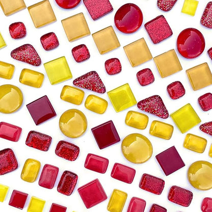 LITMIND Assorted Orange Red Irregular Crystal Mosaic Tiles, 9oz Value Pack - Perfect for Art Crafts, Mosaic Making Projects, Home Decor, and More