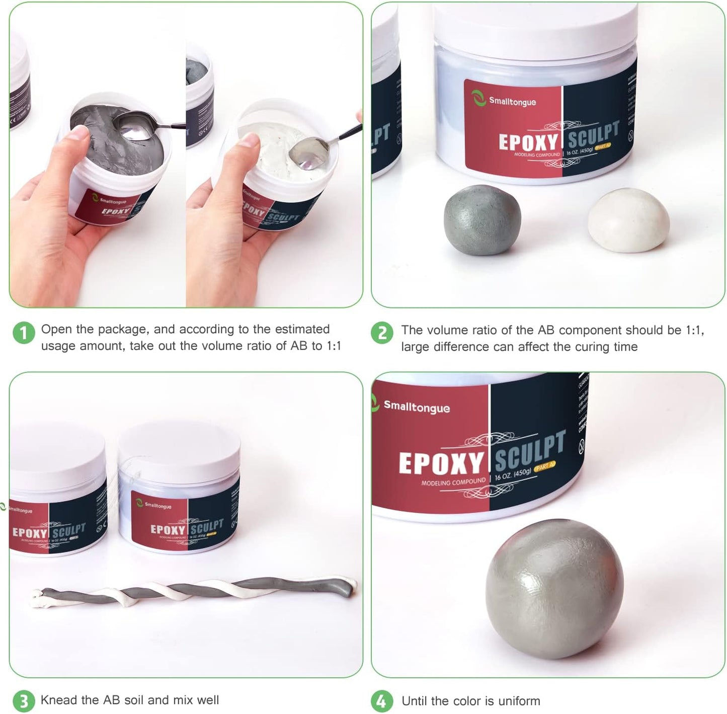 Smalltongue AB Epoxy Sculpt Clay, 2 Part Modeling Compound (A & B) 2 Pound, Epoxy Sculpture Modeling Paste Clay, for Modeling, Repair, Fill Up Retrofit and Sculpture, White