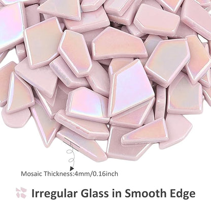 Youway Style Iridescent Glass Mosaic Tiles for Crafts Bulk,200g Pink Broken Mosaic Glass Pieces for Garden Crafts Kits,DIY Mosaic Art Decor