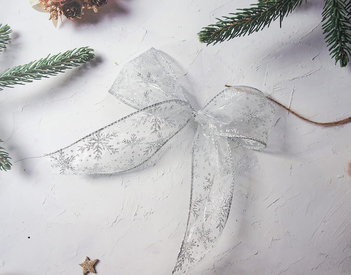 CT CRAFT LLC Organza with Silver Glitter Snowflakes Wired Ribbon 2.5 inch x 50 Yards for Christmas Home Decor Tree Topper Bow Gift Wrapping DIY Crafts Wreath Garland Wedding - Crafty Corner