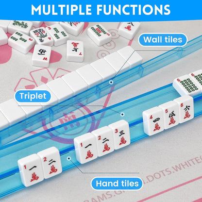 Clear Mahjong Racks with Pushers,4 Colors Acrylic American Majiang Tile Racks,Imports Modern Mahjong Racks with Built-in Pushers- Set of 4