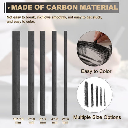 MECCANIXITY Willow Charcoal Sticks, 10-13mm Willow Charcoal Pencils Soft Sketch Vine Art Supplies Set for Drawing Sketching Shading Painting Artists Beginners (Black, Pack of 4)