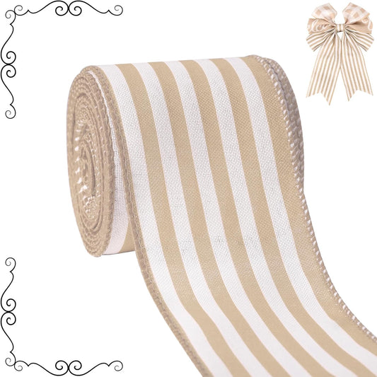 Burlap Ribbon Wired, Farmhouse Rustic White Stripe Ribbon for Gifts Wrapping DIY Crafts Floral Bows Wreath Making Party Supplies Holiday Home Decoration, 2.5 Inch x 10 Yards - Crafty Corner