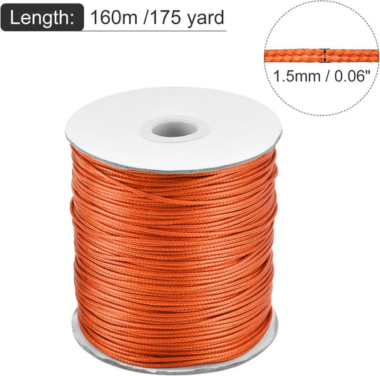 MECCANIXITY Waxed Cord 1.5mm Waxed Polyester Cord 175 Yard Wax String for Bracelet Making,Necklaces, Beading,Jewelry Making and DIY Crafts(Orange)