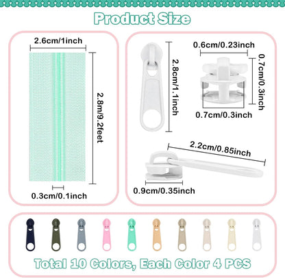 DOITEM 31 Yards 10 Pcs Sewing Zippers #3 Nylon Coil Zippers Assorted Zipper for Sewing with 40 Zipper Sliders for DIY Tailor Sewing Crafts Supplies, 10 Colors