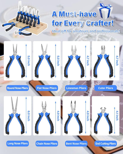 Toolour Jewelry Pliers Set Jeweler Making Tools Kit with Wood Holder,8Pcs Professional Wire Plier for Beading Jewelry Maker DIY Crafting Wrapping Crimping Cutting Repair,Essential Tools for Adults - Crafty Corner